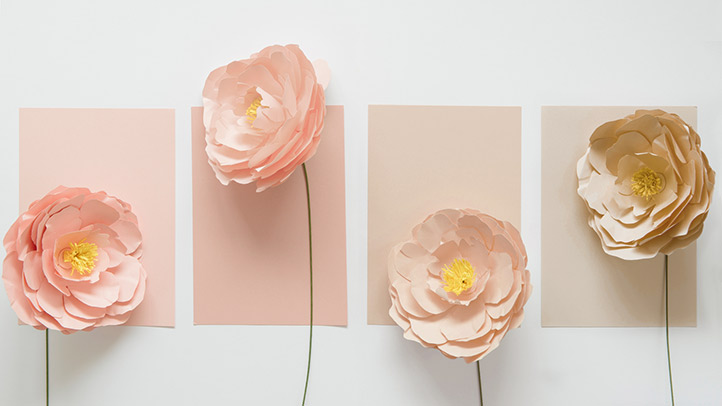 implantation bleeding, paper flowers of different shades and colors against paper rectangles