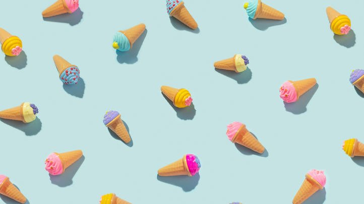 nub theory, miniature ice cream cones on blue background