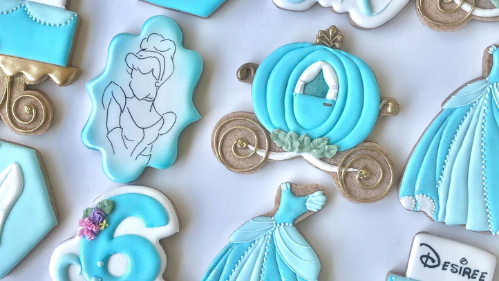princess birthday party frosted cookies