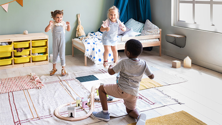 playdates for toddlers, three toddlers playing in a playroom